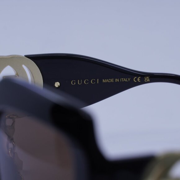 Gucci GG1022S 005 Sunglasses Black Square Frame, Brown with Gold Chain Lenses - Picture 8 of 11